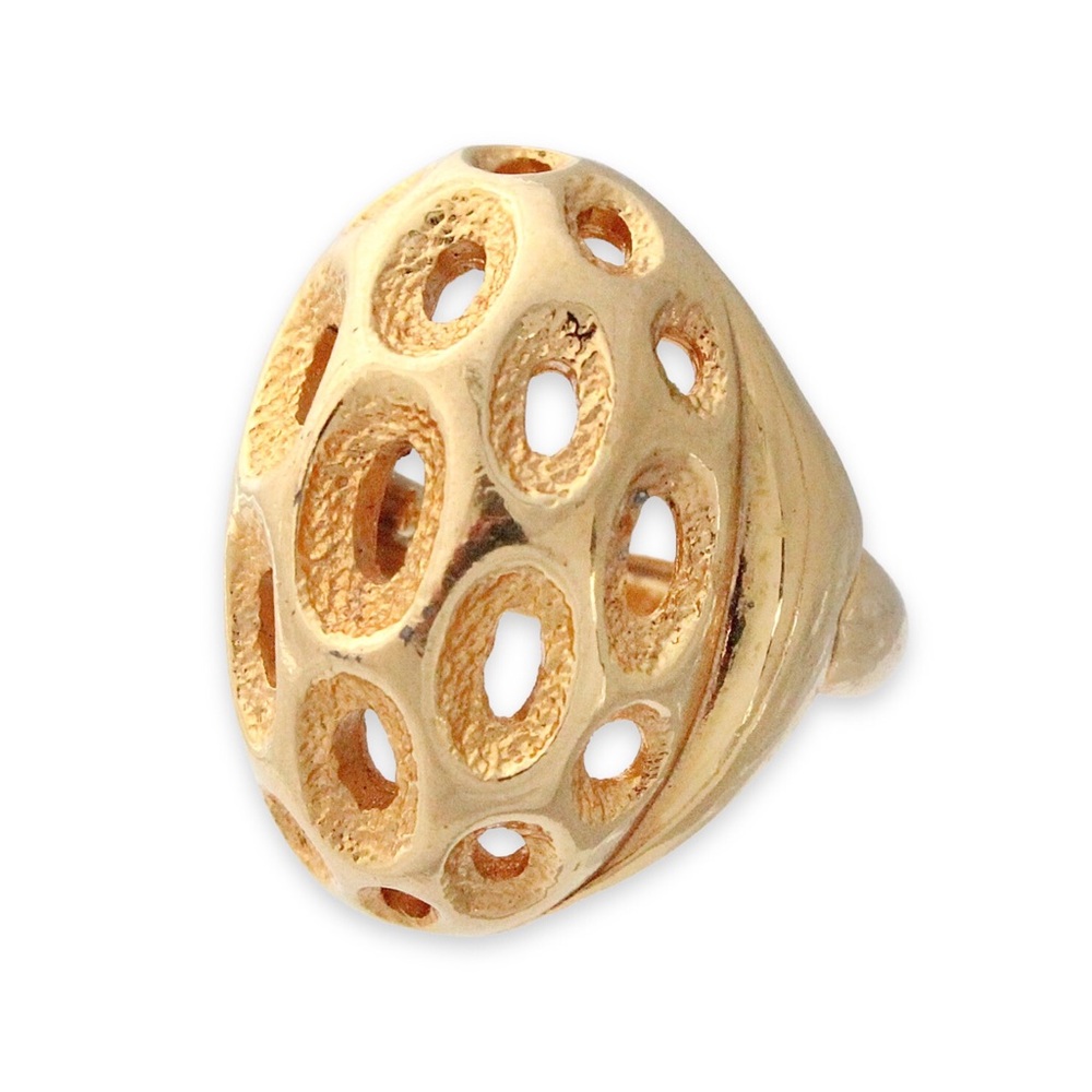 Vintage Roget Gold Plated Dome Ring Size 8 Brutalist Style Large Statement 1970s